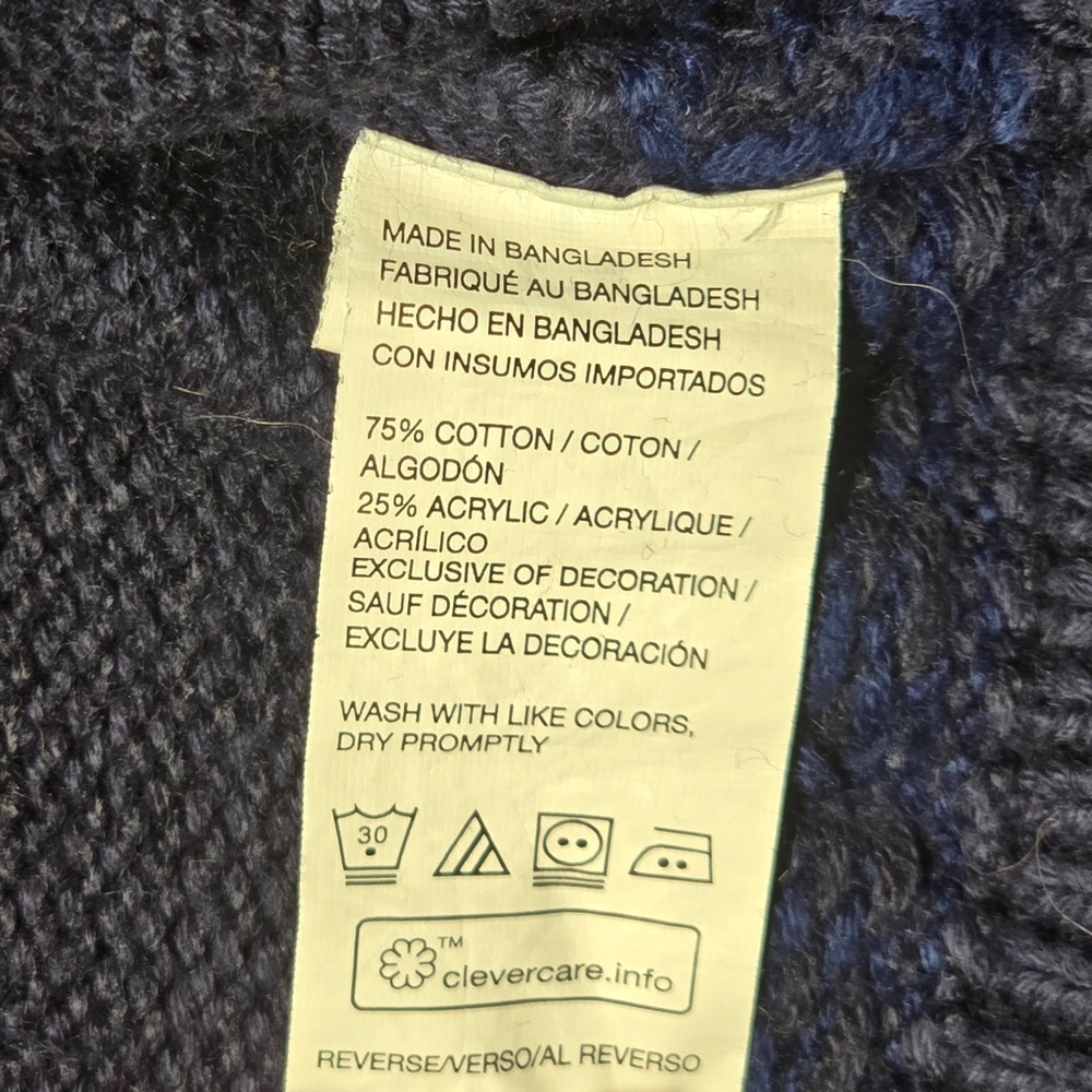 IZOD Fair Isle‎ Quarter Zip Sweater Navy Men’s Large Cotton Blend *small hole* - Picture 9 of 10